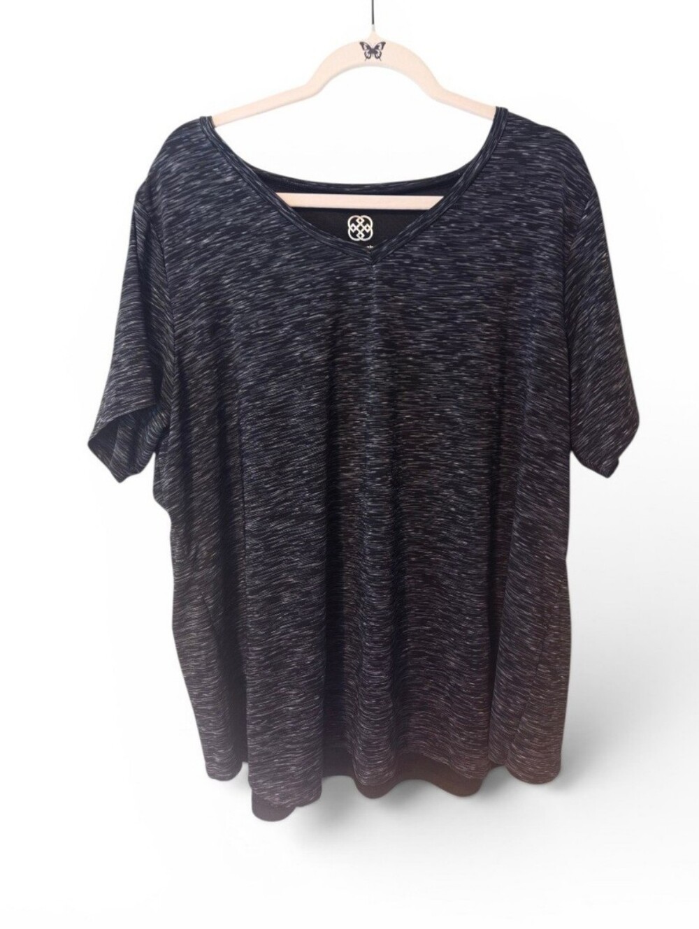 Daisy Fuentes Black Heathered V-Neck Women's Top